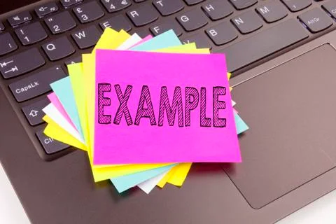 Writing Example text made in the office close-up on laptop computer keyboard. 写真素材