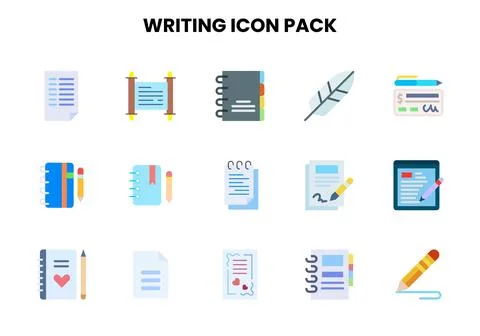Writing Flat Bundle Icons Pack Stock Illustration