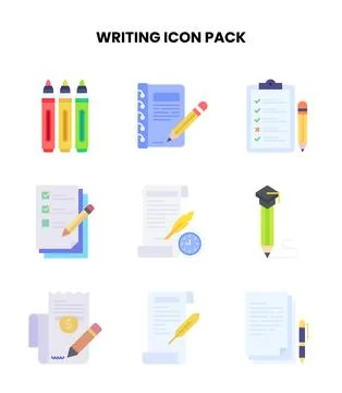 Writing Flat Bundle Icons Pack Stock Illustration
