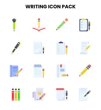 Writing Flat Collection Icons Pack イラスト素材