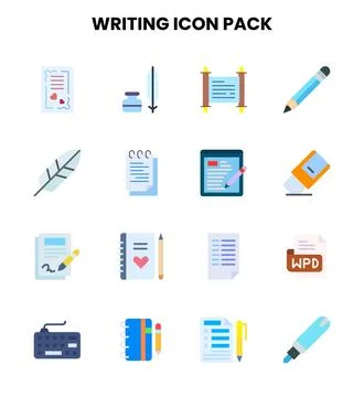 Writing Flat Design Icons Pack Stock Illustration