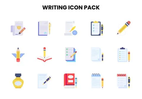 Writing Flat Design Icons Pack Stock Illustration