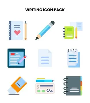 Writing Flat Design Icons Pack Illustrazione stock