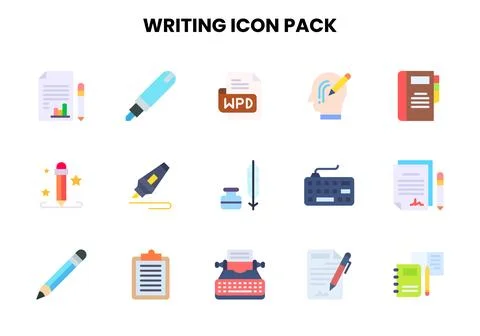 Writing Flat Graphics Icons Pack Stock Illustration