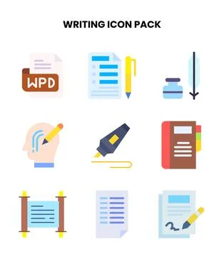 Writing Flat Set Icons Pack Stock Illustration