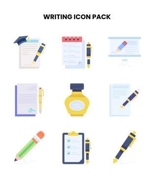 Writing Flat SVG Icons Pack 스톡 일러스트