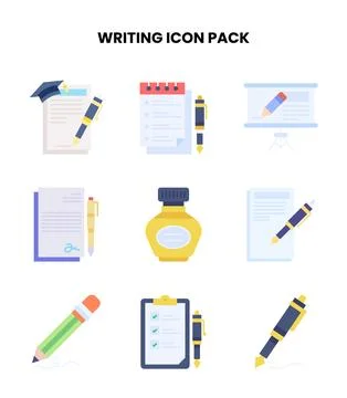 Writing Flat Vector Icons Pack Stock Illustration