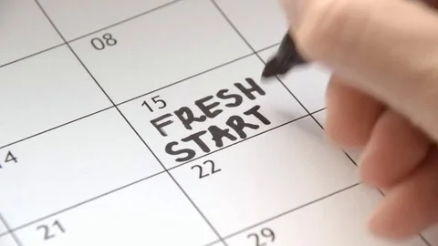 Writing FRESH START on calendar with a black marker Stock Footage 80486318