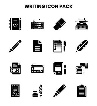 Writing Glyph Bundle Icons Pack Stockillustratie