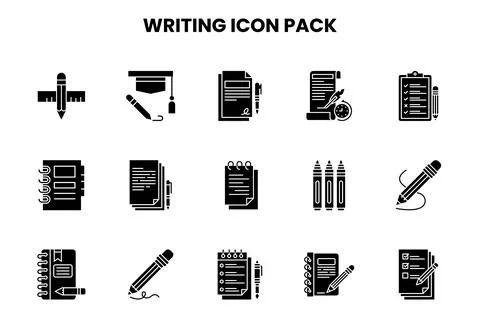 Writing Glyph Bundle Icons Pack Illustrazione stock