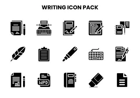 Writing Glyph Design Icons Pack Stock Illustration