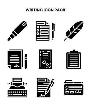Writing Glyph Icons Pack Stock Illustration