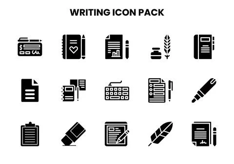 Writing Glyph Set Icons Pack Stock Illustration