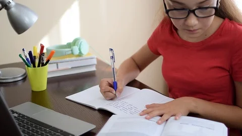 Writing homework in notebook. Stock Footage 79711498