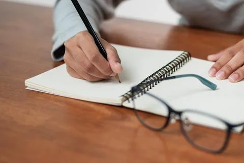 Writing ideas creative process at a desk office space casual environment cl.. Stock Photos