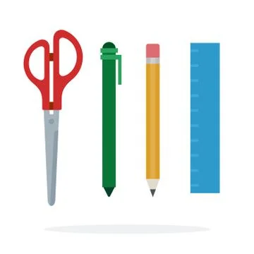 Writing Instruments Scissors, pencil, pen and ruler vector flat isolated Stock-Illustration