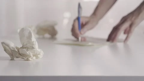 Writing a letter or document  on white table Stock Footage 344933294