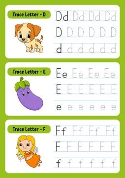 Writing letters. Tracing page. Practice sheet. Worksheet for kids. exercise f Stock Illustration