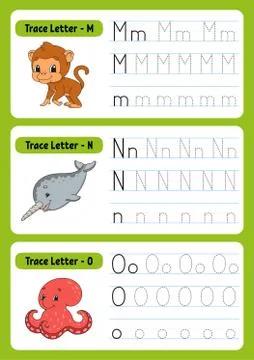 Writing letters. Tracing page. Practice sheet. Worksheet for kids. exercise f Stock Illustration