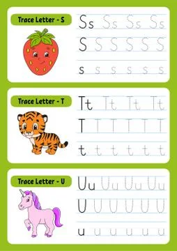 Writing letters. Tracing page. Practice sheet. Worksheet for kids. exercise f Stock Illustration