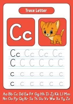Writing letters. Tracing page. Practice sheet. Worksheet for kids. Learn alph Stock Illustration