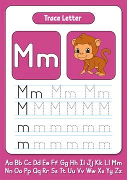Writing letters. Tracing page. Practice sheet. Worksheet for kids. Learn alph Stock Illustration
