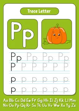 Writing letters. Tracing page. Practice sheet. Worksheet for kids. Learn alph Illustrazione stock