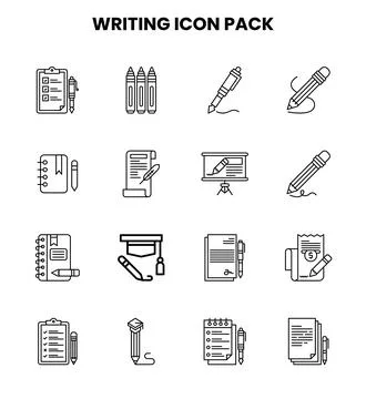 Writing Line Icons Pack Stock Illustration
