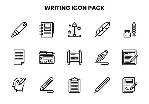 Writing Line Icons Pack Stock Illustration