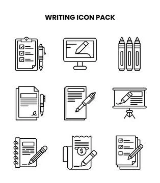 Writing Line Set Icons Pack Stock Illustration