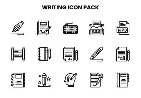 Writing Line Set Icons Pack Stock Illustration