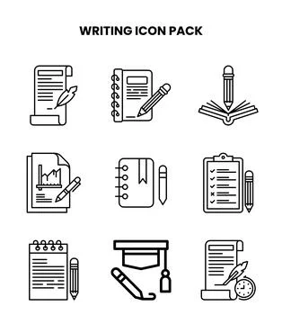 Writing Line UI Icons Pack Stock Illustration