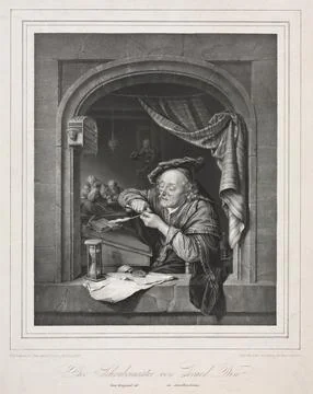 The Writing-Master of the Old Schoolmaster, 1836. Franz Seraph Hanfstaengl .. Stock Illustration