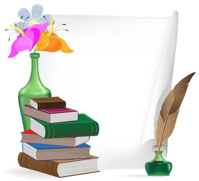 Writing materials and flowers Illustrazione stock