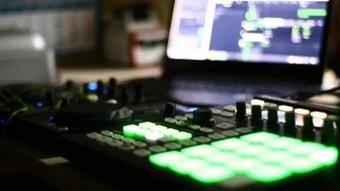 Writing Music, midi controller, Drum Pad, Native Instruments Maschine Mk2 스톡 사진