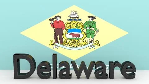 Writing with the name of the us state delaware made of dark metal  in front o Stock Illustration