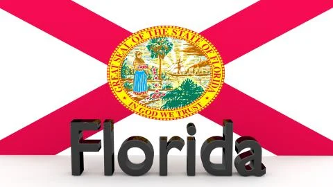 Writing with the name of the us state florida made of dark metal  in front of Stock Illustration