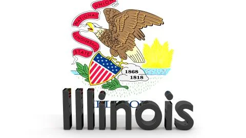 Writing with the name of the us state illinois made of dark metal  in front o Stock Illustration