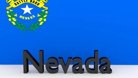 Writing with the name of the us state nevada made of dark metal  in front of  Stock Illustration