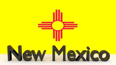Writing with the name of the us state new mexico made of dark metal  in front Stock Illustration