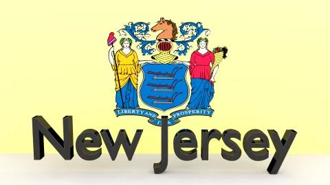 Writing with the name of the us state new jersey made of dark metal  in front Stock Illustration