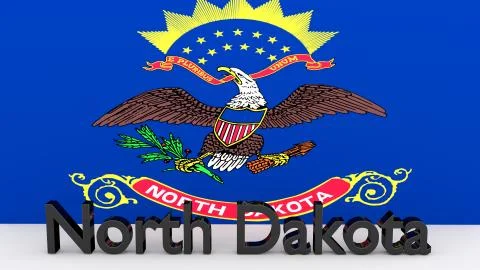 Writing with the name of the us state north dakota made of dark metal  in fro Stock Illustration