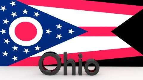 Writing with the name of the us state ohio made of dark metal  in front of st Stock Illustration