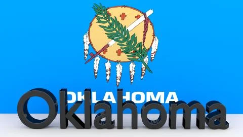 Writing with the name of the us state oklahoma made of dark metal  in front o Stock Illustration