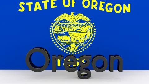 Writing with the name of the us state oregon made of dark metal  in front of  Stock Illustration