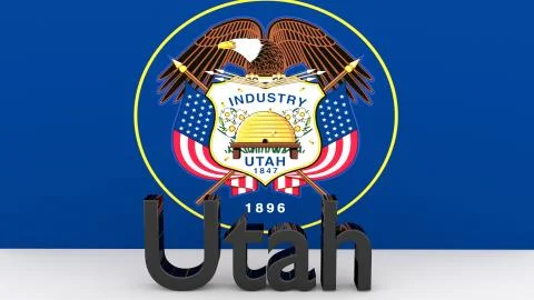 Writing with the name of the us state utah made of dark metal  in front of st Stock Illustration