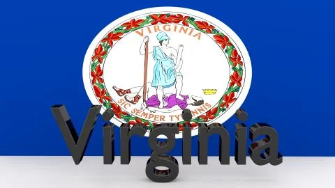 Writing with the name of the us state virginia made of dark metal  in front of Stock Illustration