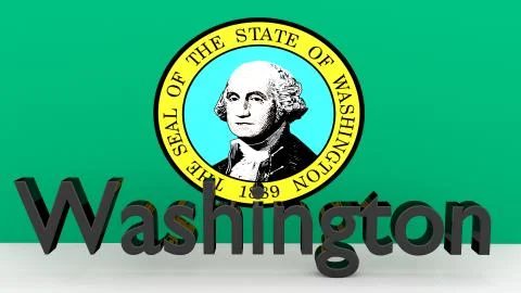 Writing with the name of the us state washington made of dark metal  in front Stock Illustration