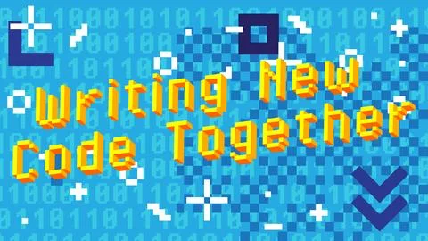 Writing New Code Together. Pixelated text with geometric graphic background.. 스톡 일러스트