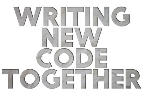 Writing New Code Together text with Torn, Crumpled White Paper on colored b.. Foto stock